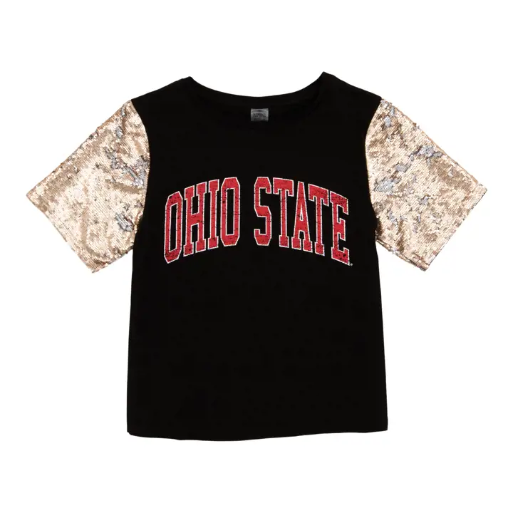 T-shirt à manches pailletées Buckeyes de l'Ohio State NCAA pour femme 23 bl