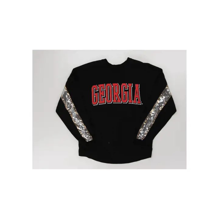 Chemise longue à rayures à sequins Georgia Bulldogs NCAA pour femme 23 BLK