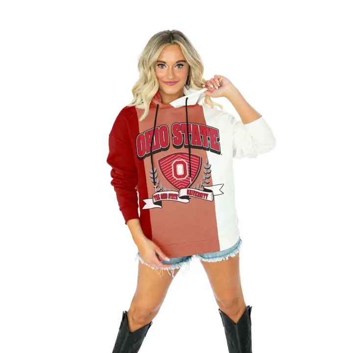 Sweat à capuche color block NCAA Ohio State Buckeyes pour femme 23 ROUGE