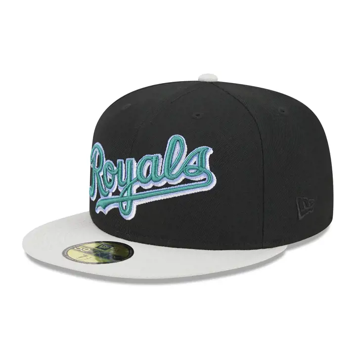 Casquette 59FIFTY MLB Stone Script des Kansas City Royals noire/pierre/bleu ciel
