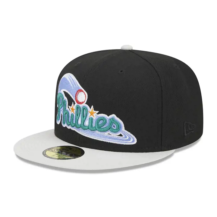 Casquette 59FIFTY MLB Stone Script des Philadelphia Phillies BLK/STONE/SKB