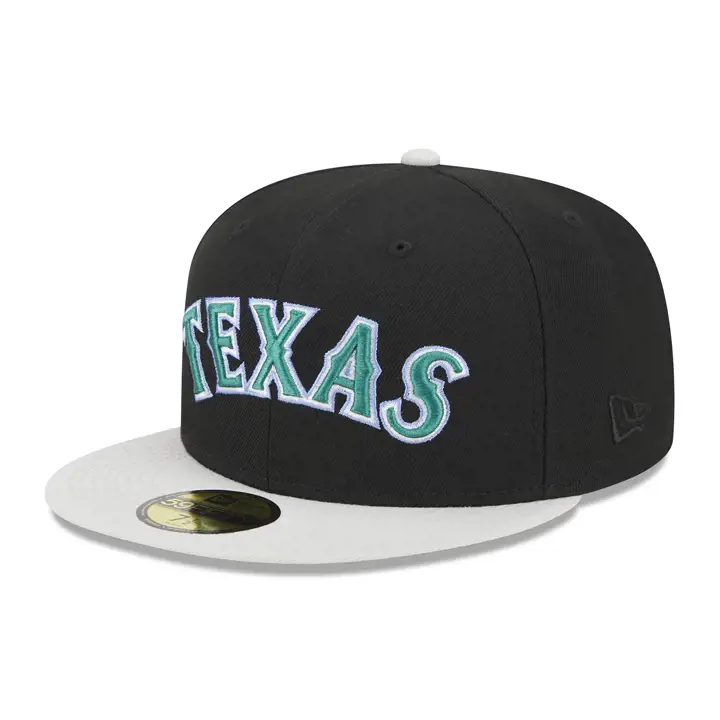 Casquette 59FIFTY MLB Texas Rangers Stone Script BLK/STONE/SKBL
