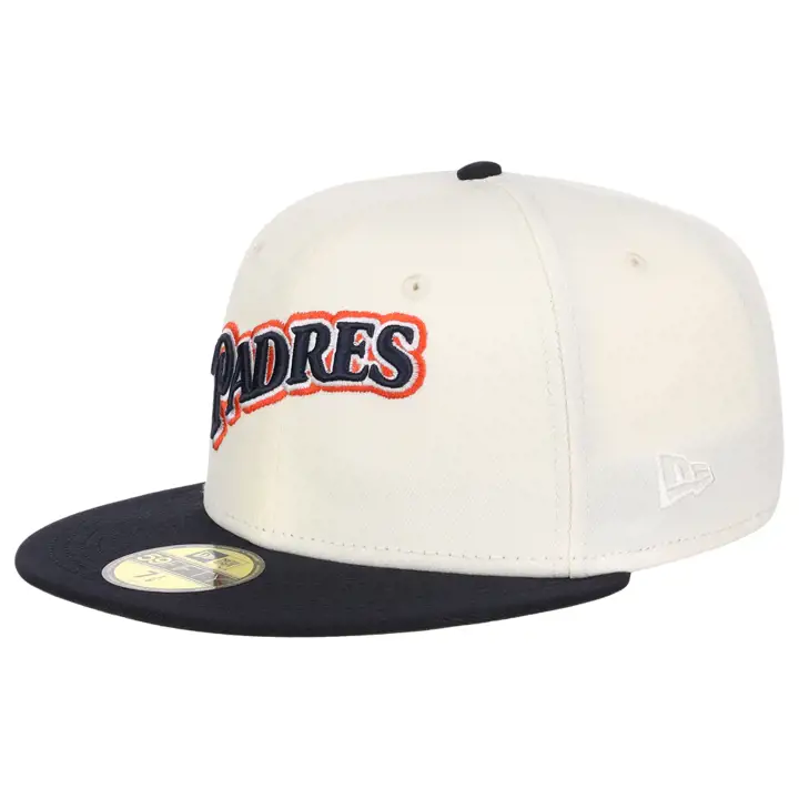 Casquette 59FIFTY MLB Manolo Script des San Diego Padres de New Era, coloris blanc/marine/noyer