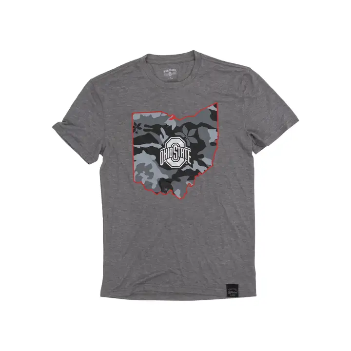 T-shirt Femme NCAA Ohio State Buckeyes Motif Camouflage Feuille GRIS
