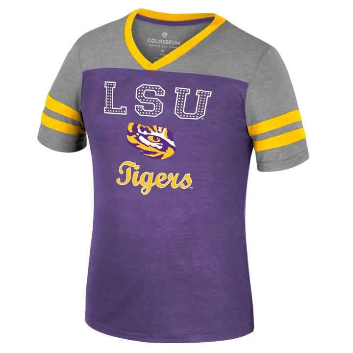 T-shirt à col en V d'été L.S.U. NCAA pour filles 23 VIOLET