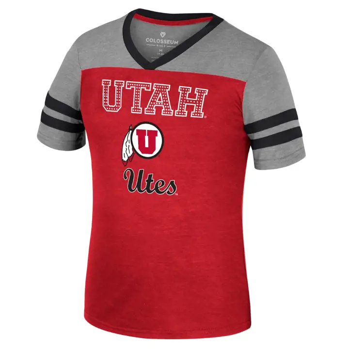 T-shirt d'été à col en V pour filles NCAA Utah Utes 23 Rouge