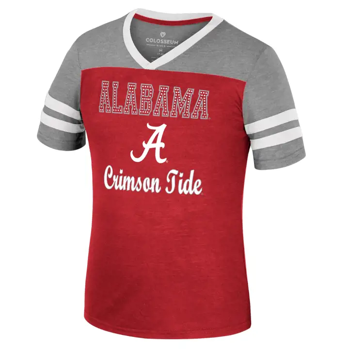 T-shirt à col en V d'été pour filles NCAA Alabama Crimson Tide 23 CRI