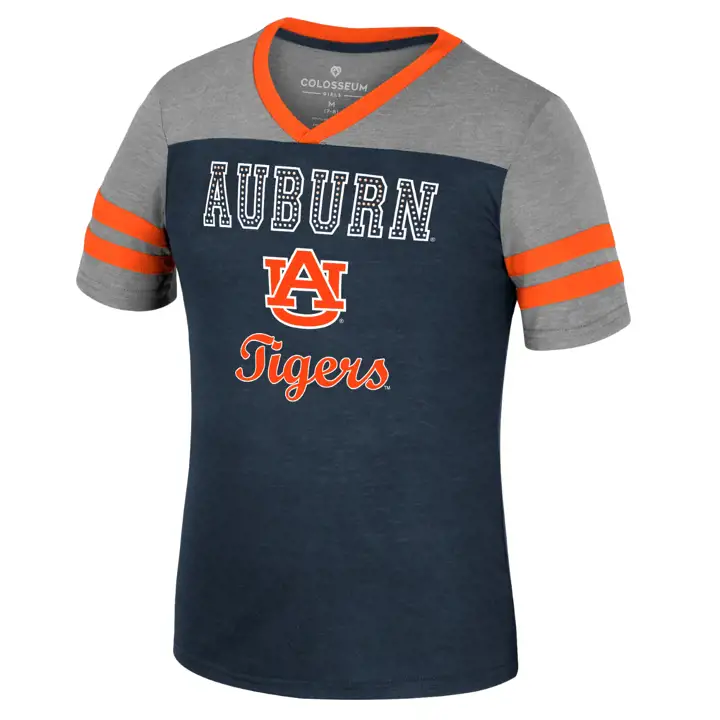 T-shirt col en V d'été pour filles Auburn Tigers NCAA 23 NAVY