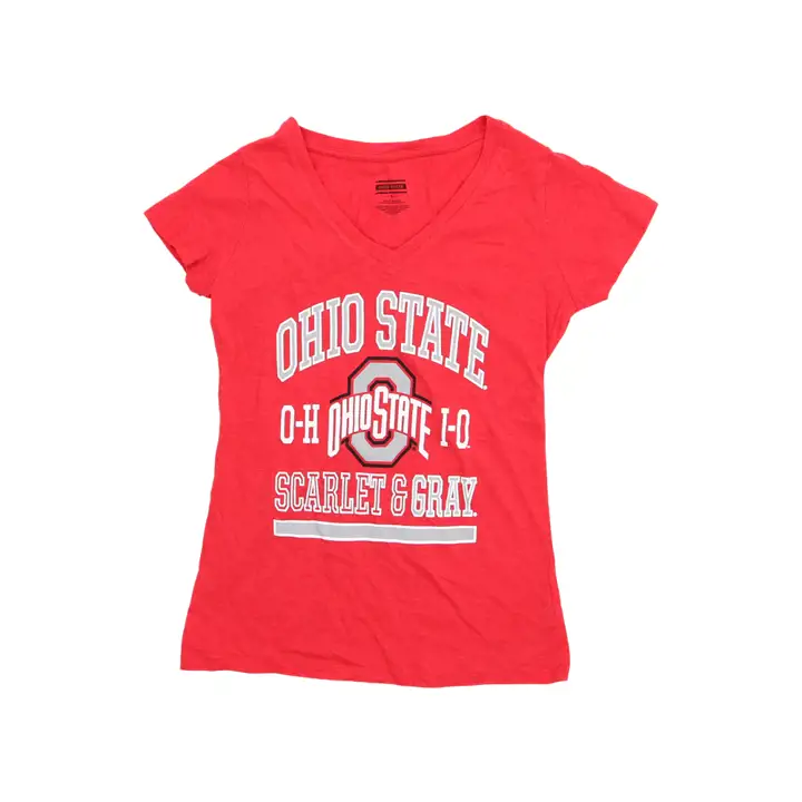 Ohio State Buckeyes NCAA Femme Col en V Rouge Écarlate et Gris Grand Logo