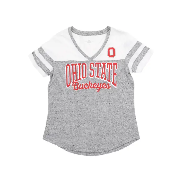 T-shirt col en V gris chiné NCAA pour femme Ohio State Buckeyes