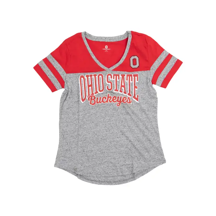 T-shirt Col V Chiné Gris Femme NCAA Ohio State Buckeyes