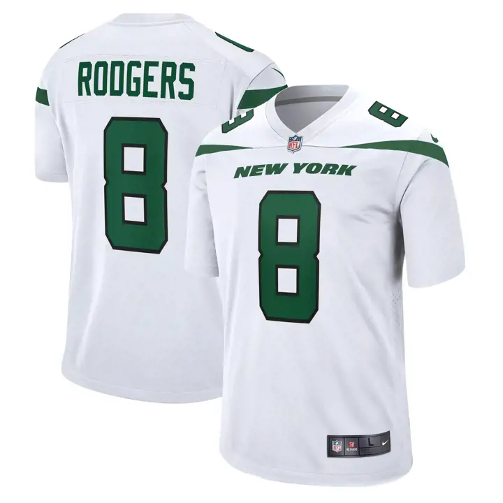 Maillot de match NFL NEW YORK JETS pour homme AARON RODGERS BLANC EXTÉRIEUR