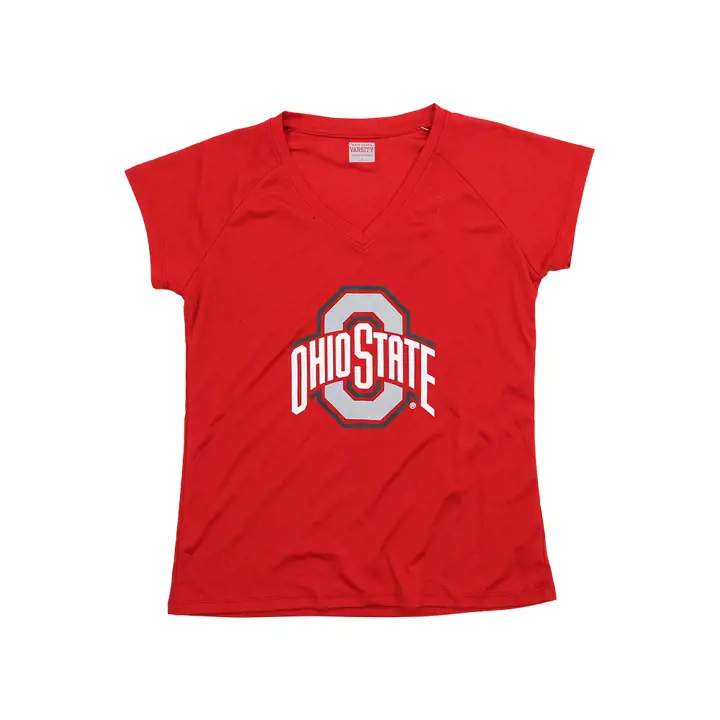 Ohio State Buckeyes NCAA Wmns Poly Classic Logo Tee-shirt à Manches Courtes Col en V