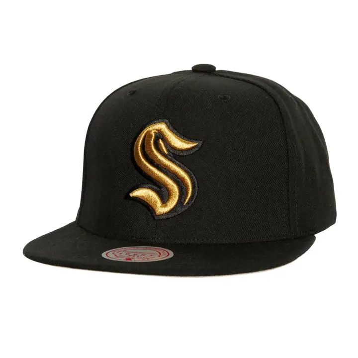 Casquette Snapback Seattle Kraken MN NHL Noire et Or Métallique