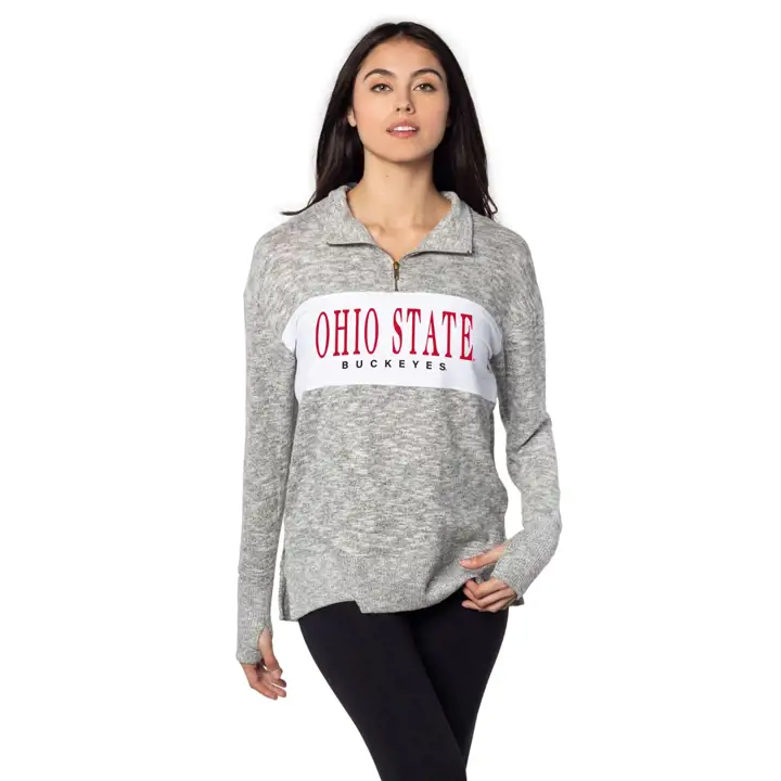 Ohio State Buckeyes NCAA – Molleton douillet 1/4 zip pour femme – Gris