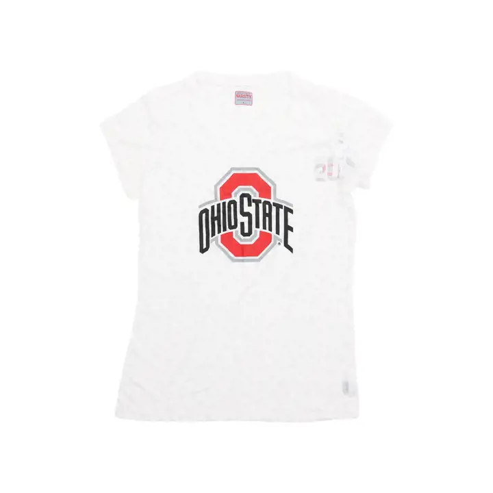 T-shirt à col en V et grand logo Ohio State Buckeyes NCAA pour femme