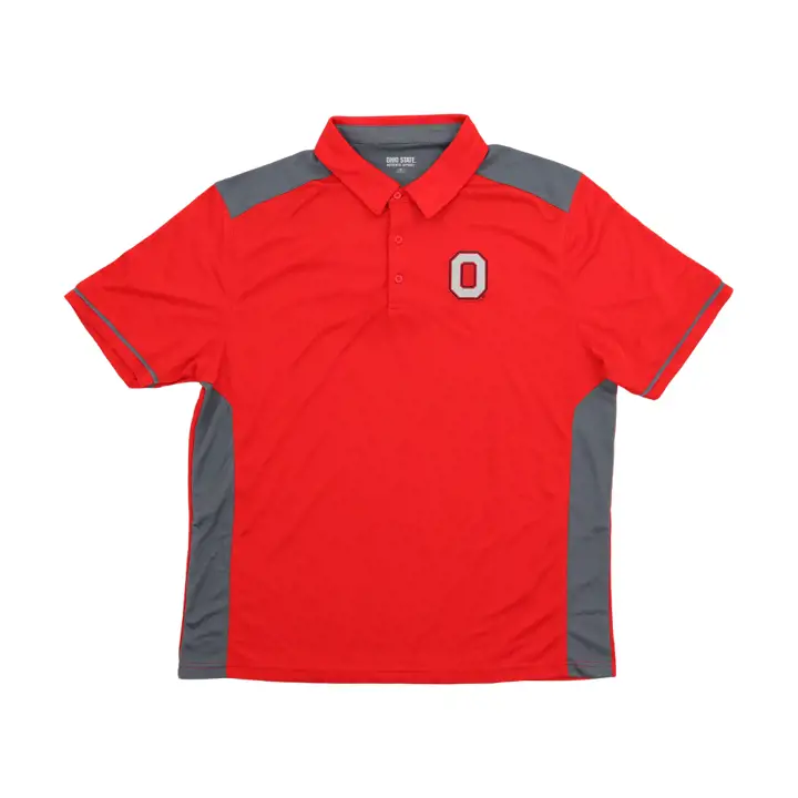 Polo Ohio State Buckeyes NCAA Rouge avec liseré gris Block O DS