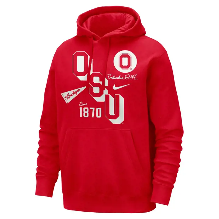 OHIO STATE BUCKEYES NCAA SWEAT À CAPUCHE UNIVERSITAIRE 24 ROUGE/BLANC