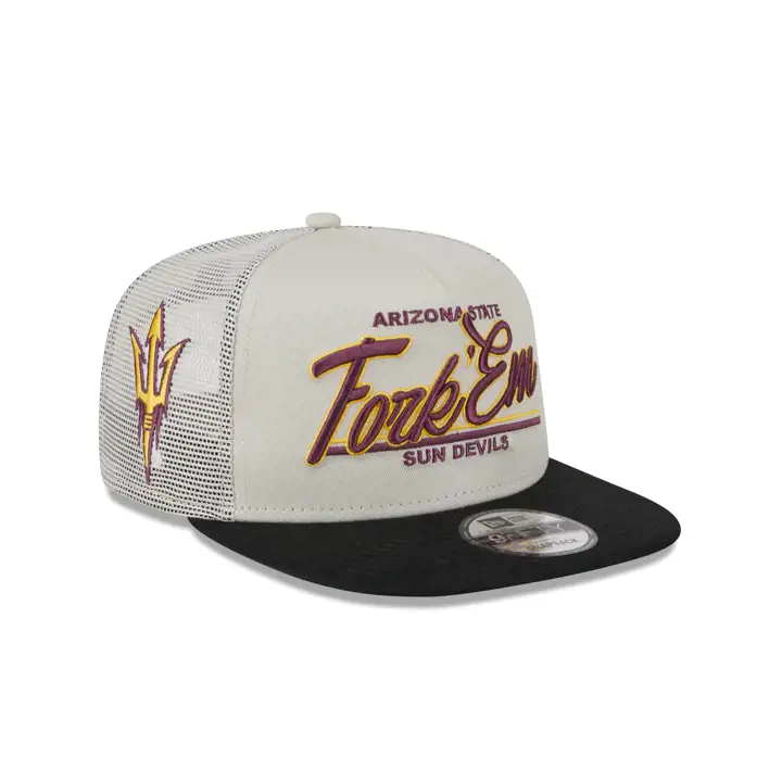 Casquette filet trucker Arizona State Sun Devils NCAA avec slogan, coupe A-Frame, coloris argenté