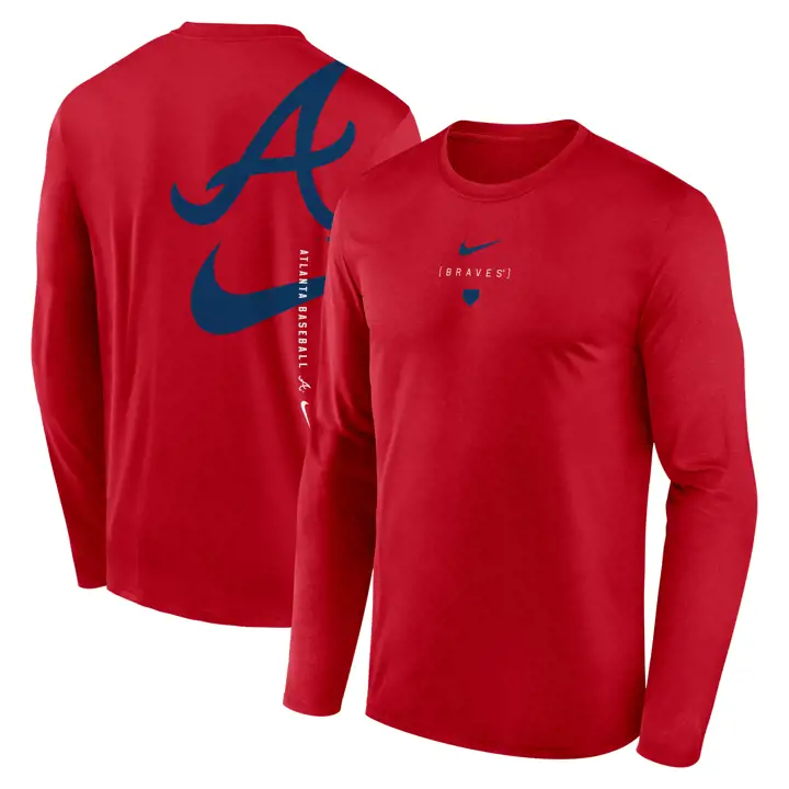 T-shirt à manches longues Swoosh Back Legend MLB des Braves d'Atlanta rouge