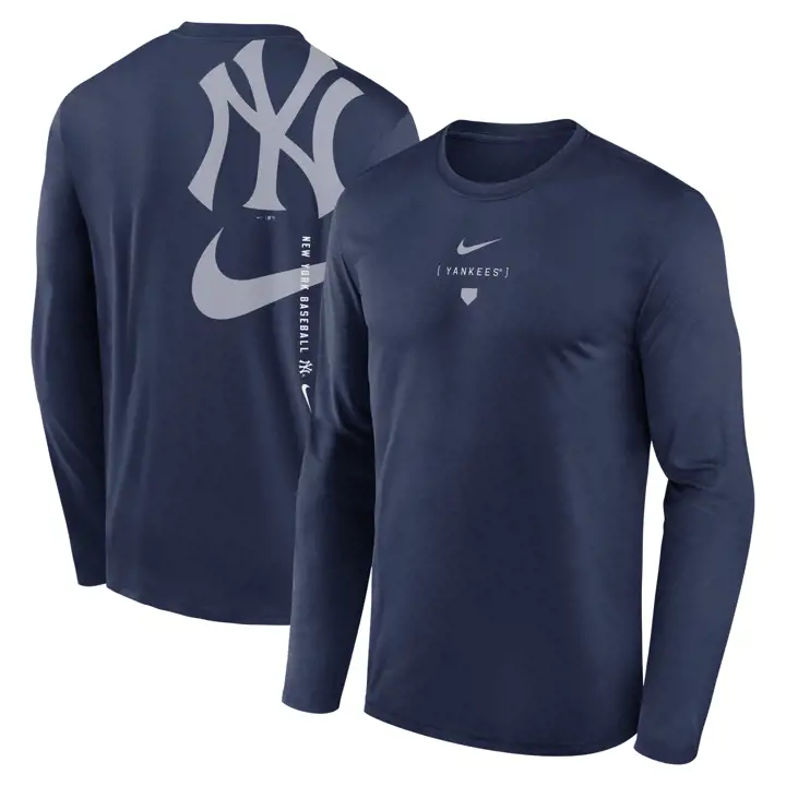 T-shirt à manches longues de légende Swoosh Back des Yankees de New York MLB - Bleu marine