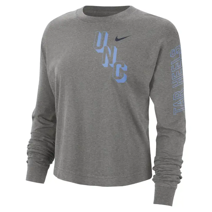 NORTH CAROLINA TAR HEELS NCAA FEMME MANCHES LONGUES COL ROND AMPLE 24 GRIS FONCÉ
