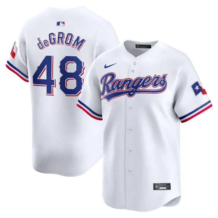 Maillot de joueur limité Nike MLB Texas Rangers Jacob deGrom BLANC