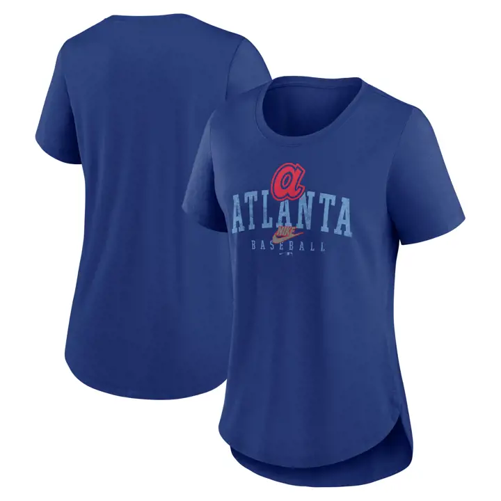 T-shirt Nike bleu 24 avec logo Cooperstown pour femme MLB Atlanta Braves