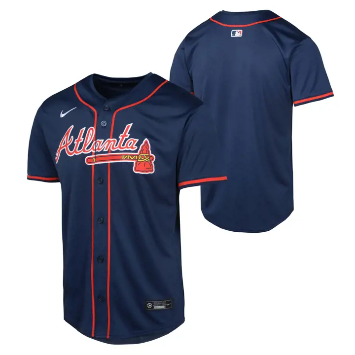 Maillot de Baseball MLB vierge pour jeunes ATLANTA BRAVES, modèle limité, ALTERNATIF 1, BLEU MARINE