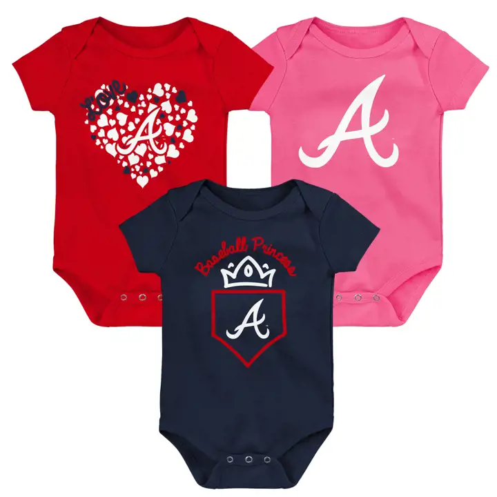 ATLANTA BRAVES MLB Ensemble 3 pièces bébé Nouveau-né Home Run Rose