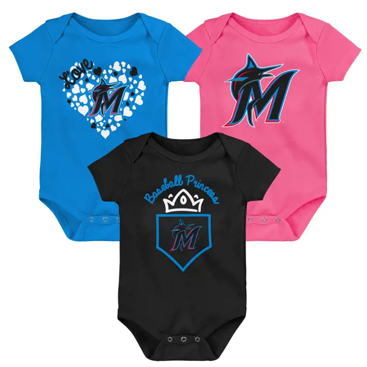Ensemble de 3 pyjamas-grenouillères pour bébé MIAMI MARLINS MLB Home Run Rose