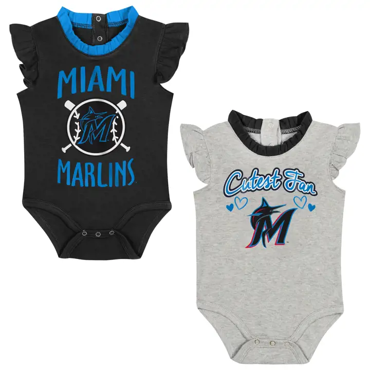 Ensemble de 2 barboteuses à volants MLB Miami Marlins pour nouveau-né - Noir