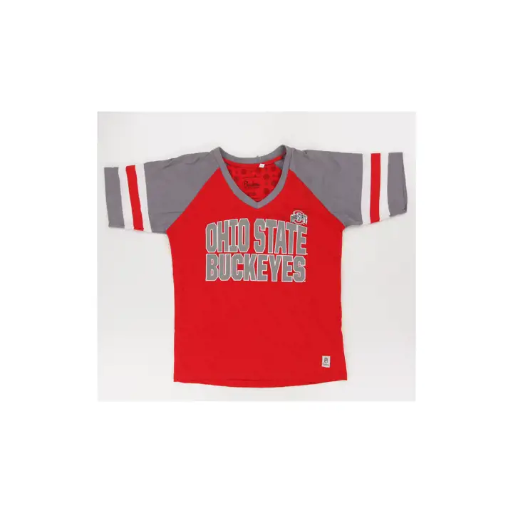 T-shirt fan femme à rayures sur les manches NCAA Ohio State Buckeyes 2