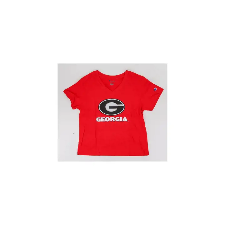 T-shirt à col en V Georgia Bulldogs NCAA pour femme, couleur unie, ROUGE