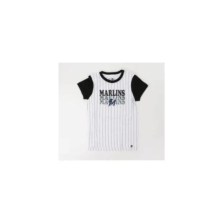 T-shirt rayé MLB Miami Marlins pour fille - Blanc