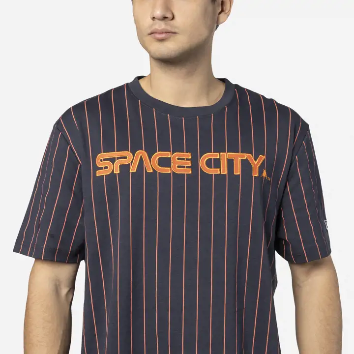 Haut à col rond Houston Astros MLB NE Pinstriper Premium Bleu marine/orange
