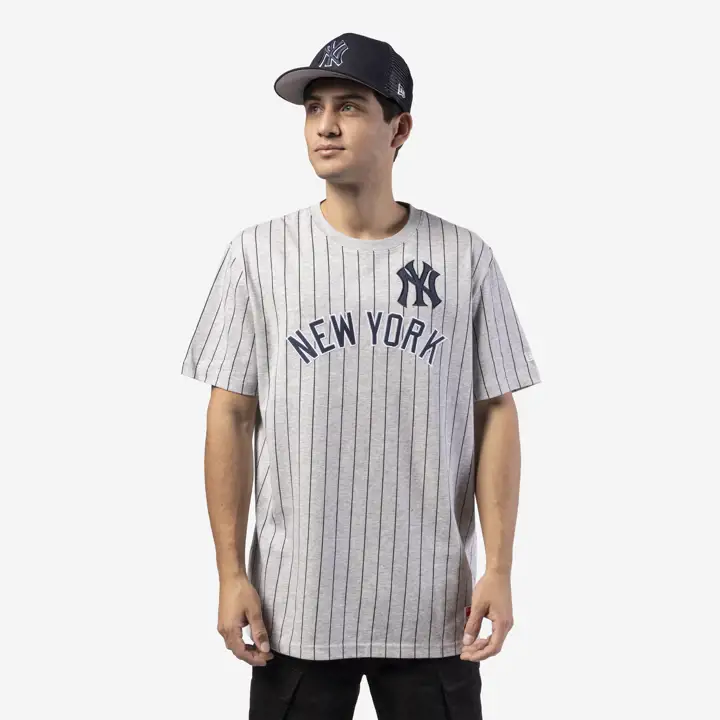New York Yankees MLB NE Pinstriper Premium Crew Top gris/marine