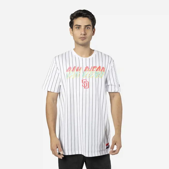 Haut ras du cou de qualité supérieure San Diego Padres MLB NE Pinstriper blc/noir
