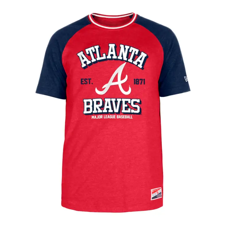 Atlanta Braves MLB Blouse Soufflée en Coton Mélangé Manches Courtes Raglan Rouge/BLEU MARINE