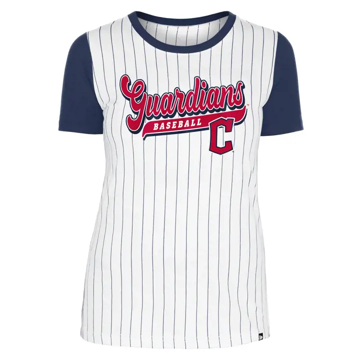 T-shirt rayé à manches courtes MLB Cleveland Guardians pour femme 24 WHT