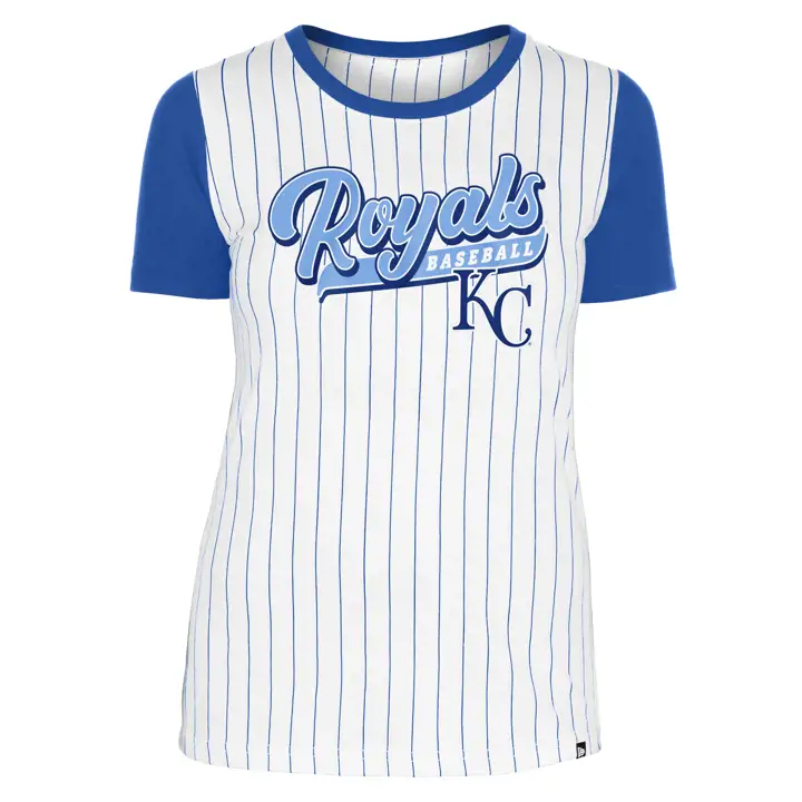 T-shirt à rayures fines et manches courtes MLB pour femme Kansas City Royals 24 BLANC