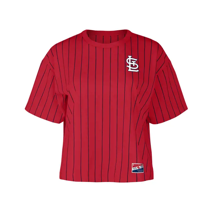 T-shirt court à rayures en flanelle St. Louis Cardinals MLB pour femme – Rouge 24