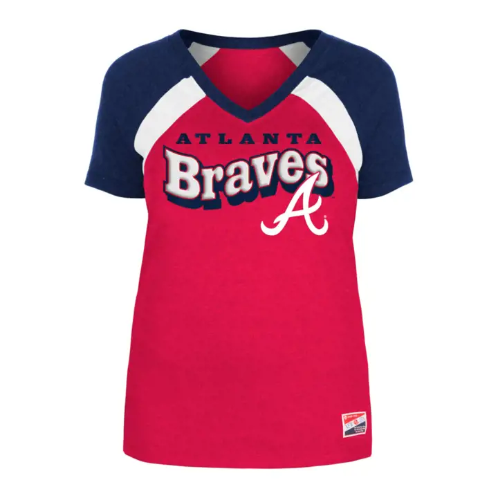T-shirt à manches courtes raglan MLB Atlanta Braves pour femme 24 BLANC