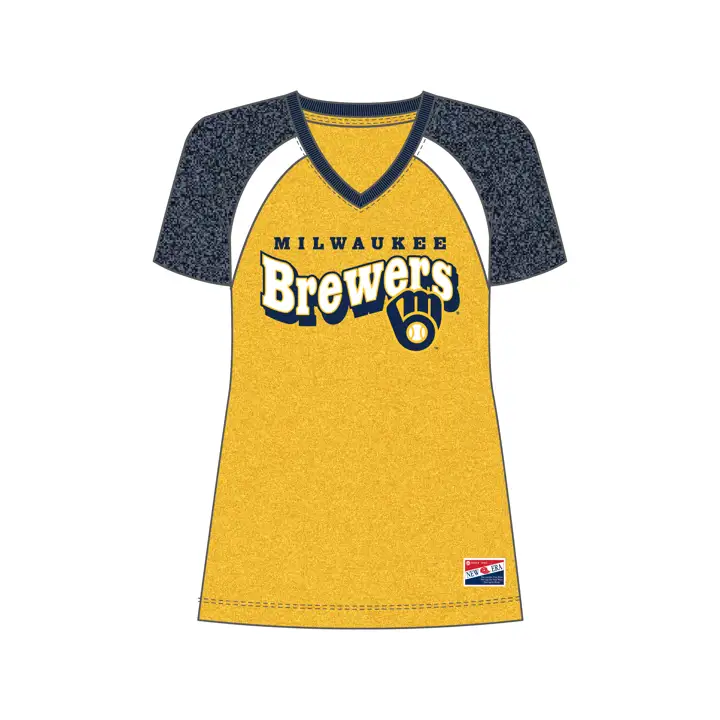 T-shirt à manches courtes raglan MLB Milwaukee Brewers pour femme 24 BLANC