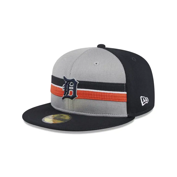 Casquette 59Fifty d'entraînement au bâton MLB Detroit Tigers 2024 gris/bleu marine
