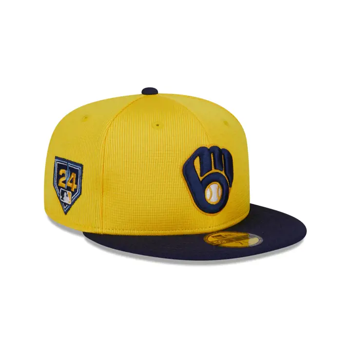 Casquette 59Fifty des Milwaukee Brewers 2024 MLB Spring Training, jaune/marine