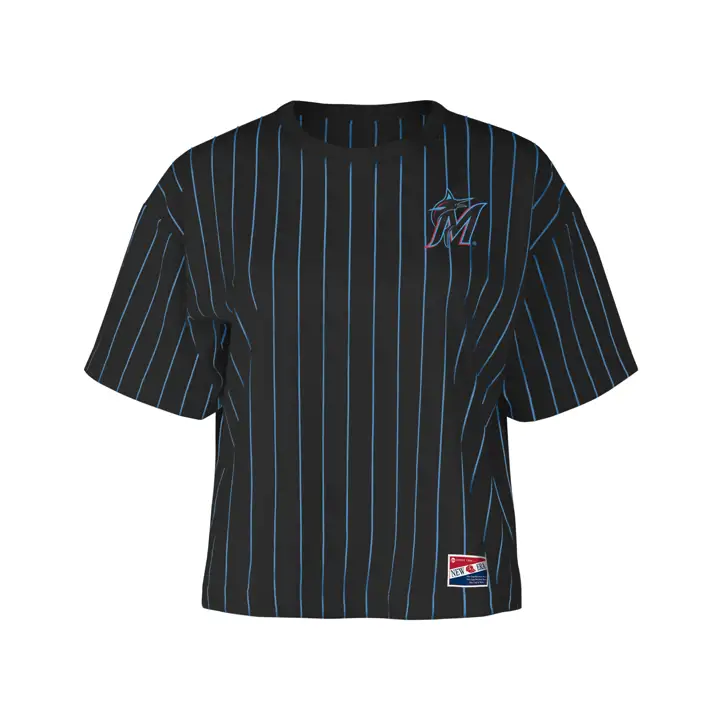 T-shirt ample rayé à manches courtes MLB Miami Marlins pour femme – Bleu 24