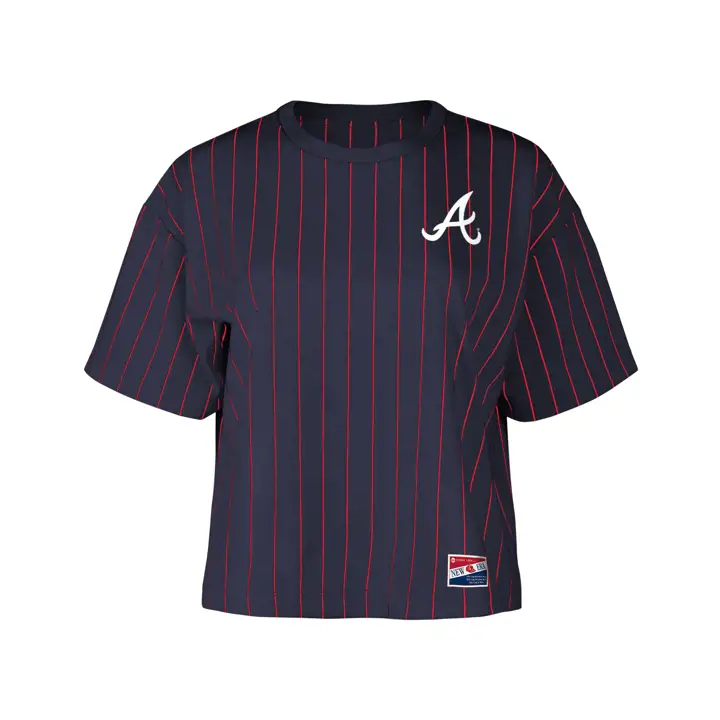 T-shirt court à rayures pour femme MLB Atlanta Braves 24 - Rouge