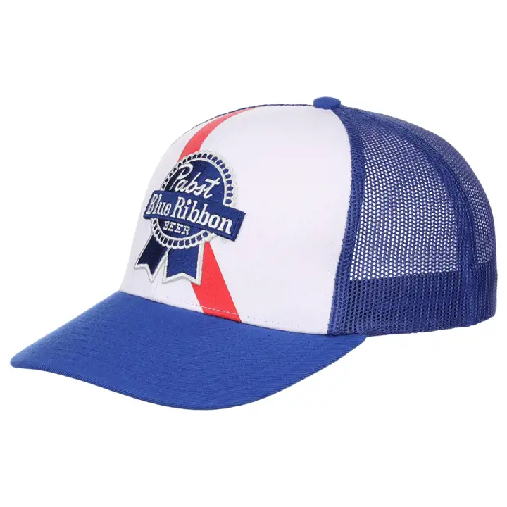 Casquette trucker 6 panneaux PBR Beer à ruban avec bande BLANC/BLEU