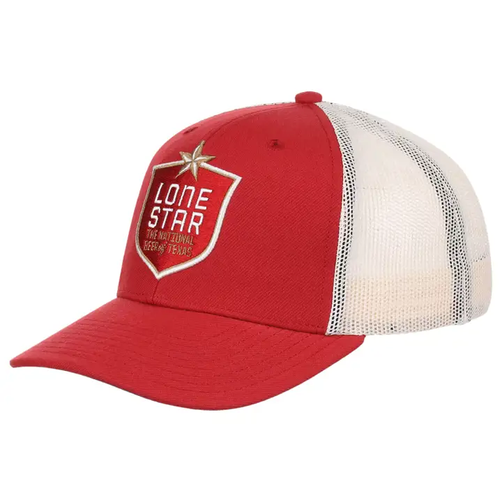 Casquette de camionneur Lone Star Beer 6 pans avec drapeau UV ROUGE/CRÈME